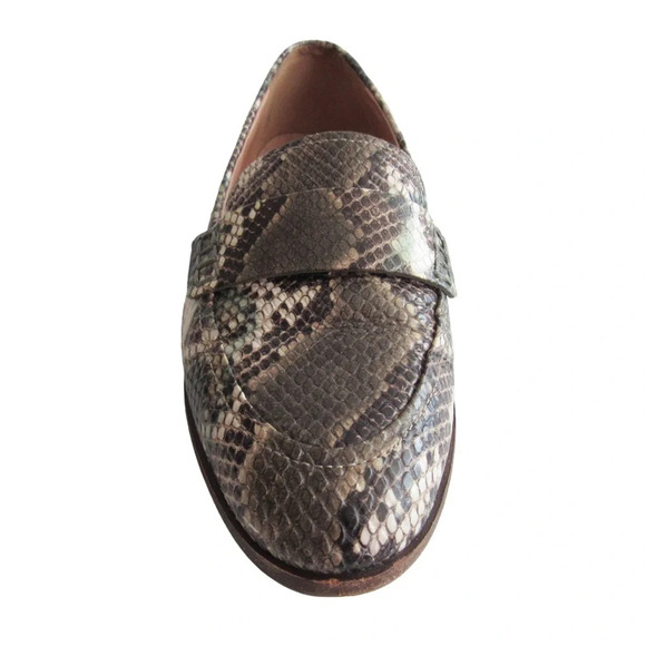 Madewell The Alex Loafer In Snake Embossed Leather Size 5.5 Brown Green Flats - Picture 3 of 10